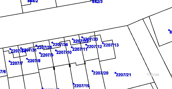 Parcela st. 2207/12 v KÚ Střešovice, Katastrální mapa