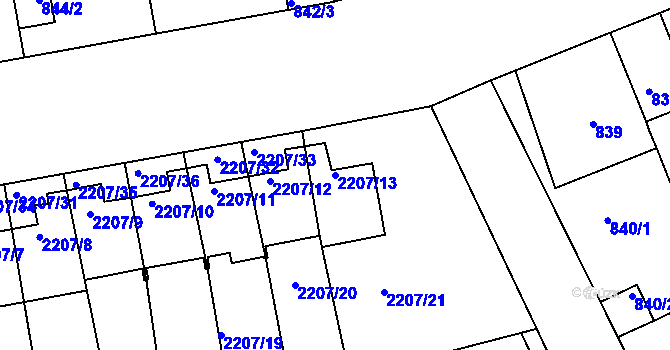 Parcela st. 2207/13 v KÚ Střešovice, Katastrální mapa
