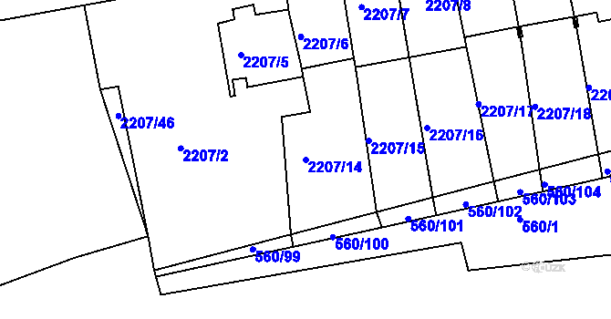 Parcela st. 2207/14 v KÚ Střešovice, Katastrální mapa