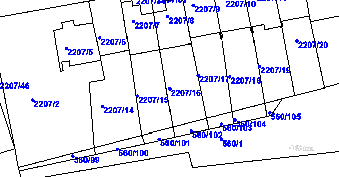 Parcela st. 2207/16 v KÚ Střešovice, Katastrální mapa