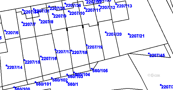 Parcela st. 2207/19 v KÚ Střešovice, Katastrální mapa