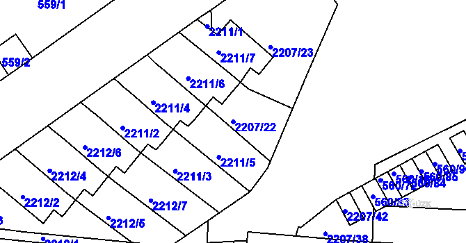 Parcela st. 2207/22 v KÚ Střešovice, Katastrální mapa