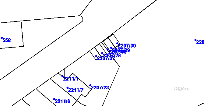 Parcela st. 2207/28 v KÚ Střešovice, Katastrální mapa