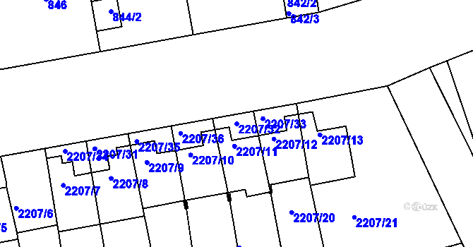 Parcela st. 2207/32 v KÚ Střešovice, Katastrální mapa