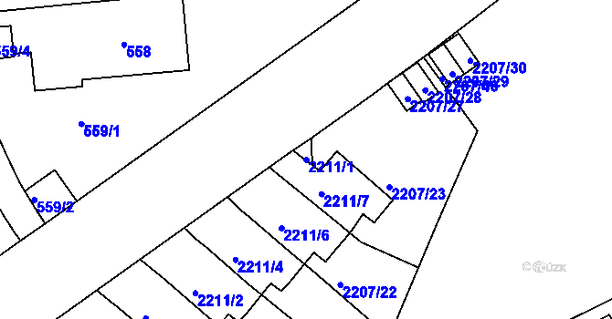 Parcela st. 2211/1 v KÚ Střešovice, Katastrální mapa