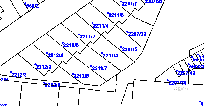Parcela st. 2211/3 v KÚ Střešovice, Katastrální mapa