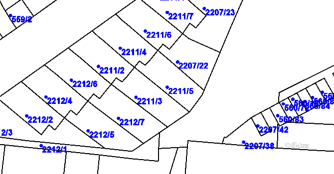 Parcela st. 2211/5 v KÚ Střešovice, Katastrální mapa