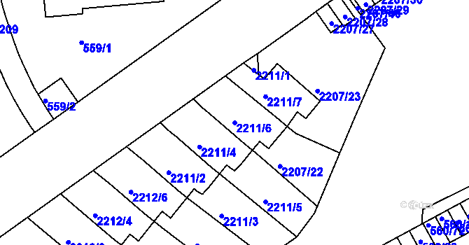 Parcela st. 2211/6 v KÚ Střešovice, Katastrální mapa