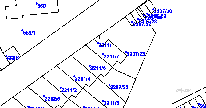 Parcela st. 2211/7 v KÚ Střešovice, Katastrální mapa