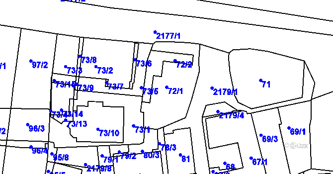 Parcela st. 72/1 v KÚ Střešovice, Katastrální mapa