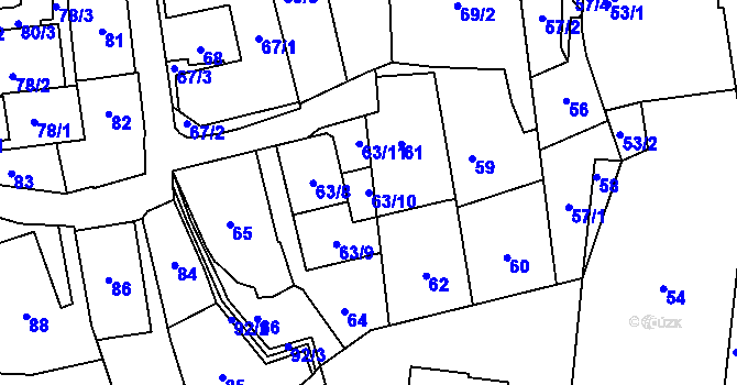 Parcela st. 63/10 v KÚ Střešovice, Katastrální mapa