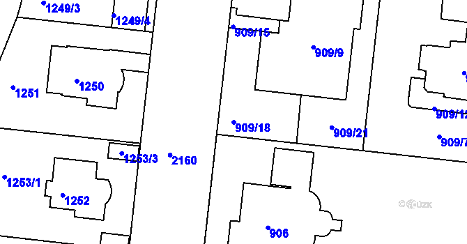 Parcela st. 909/18 v KÚ Střešovice, Katastrální mapa