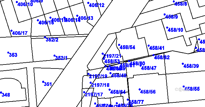 Parcela st. 2197/21 v KÚ Střešovice, Katastrální mapa