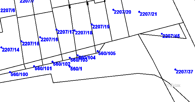 Parcela st. 560/105 v KÚ Střešovice, Katastrální mapa