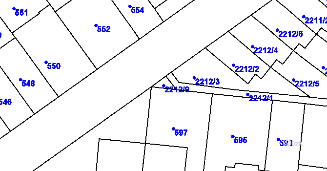 Parcela st. 2212/9 v KÚ Střešovice, Katastrální mapa