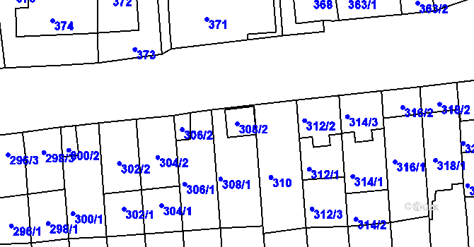 Parcela st. 308/2 v KÚ Střešovice, Katastrální mapa