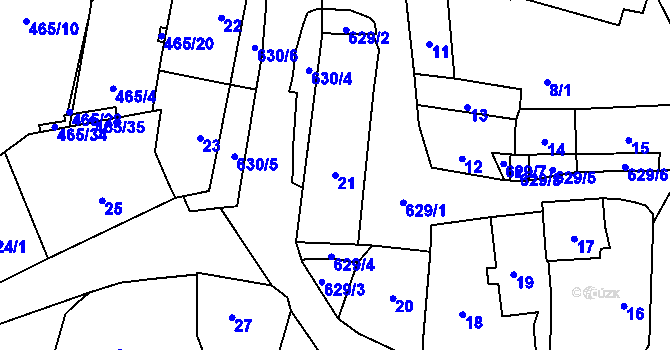 Parcela st. 21 v KÚ Veleslavín, Katastrální mapa
