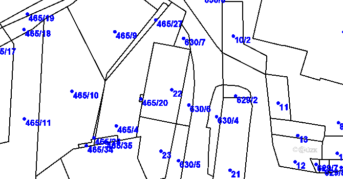 Parcela st. 22 v KÚ Veleslavín, Katastrální mapa