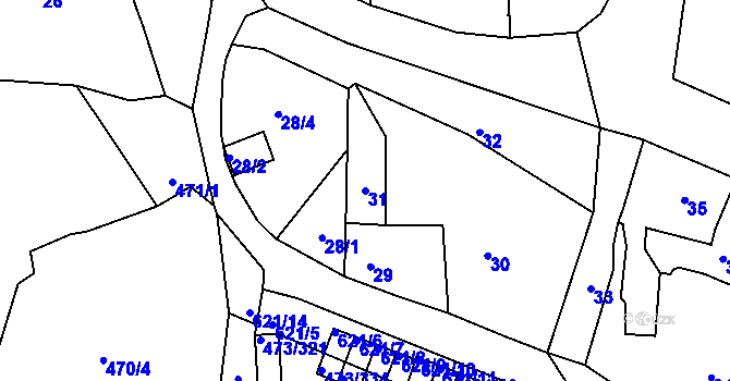 Parcela st. 31 v KÚ Veleslavín, Katastrální mapa
