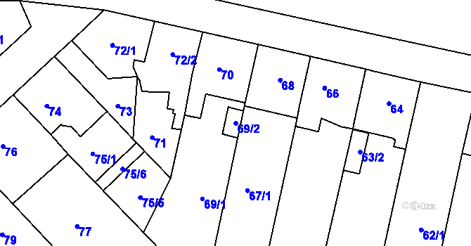 Parcela st. 69/2 v KÚ Veleslavín, Katastrální mapa