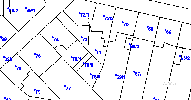 Parcela st. 71 v KÚ Veleslavín, Katastrální mapa