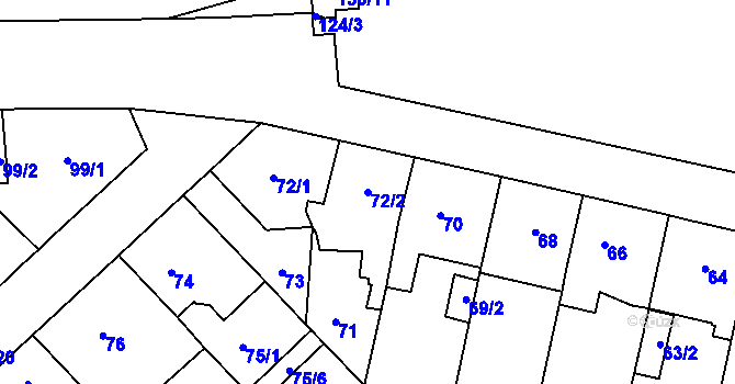 Parcela st. 72/2 v KÚ Veleslavín, Katastrální mapa
