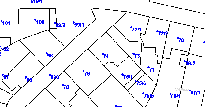 Parcela st. 74 v KÚ Veleslavín, Katastrální mapa
