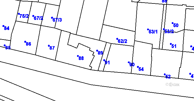 Parcela st. 89 v KÚ Veleslavín, Katastrální mapa