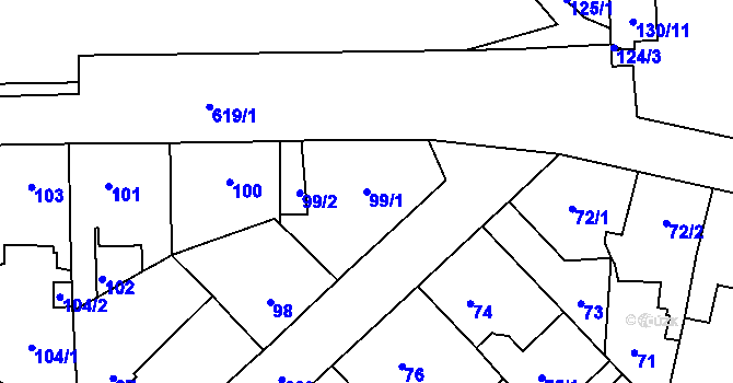 Parcela st. 99/1 v KÚ Veleslavín, Katastrální mapa