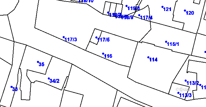 Parcela st. 116 v KÚ Veleslavín, Katastrální mapa