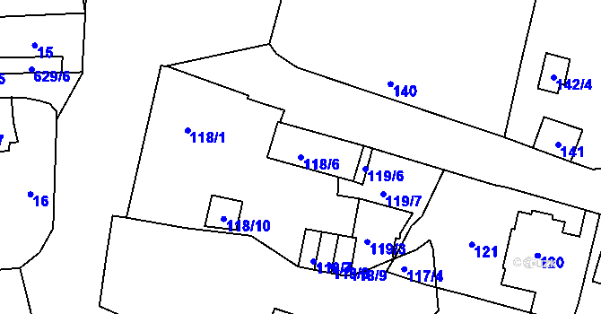 Parcela st. 118/6 v KÚ Veleslavín, Katastrální mapa