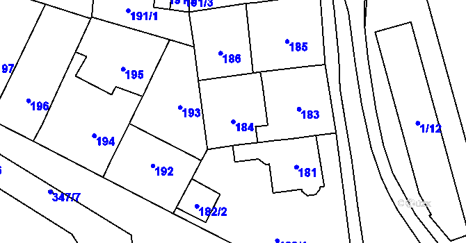 Parcela st. 184 v KÚ Veleslavín, Katastrální mapa
