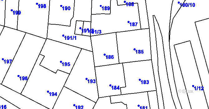 Parcela st. 186 v KÚ Veleslavín, Katastrální mapa