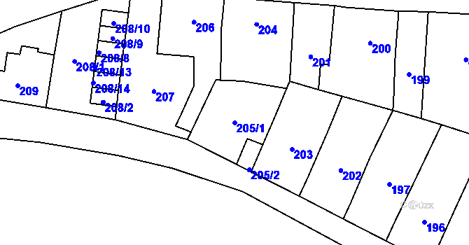 Parcela st. 205/1 v KÚ Veleslavín, Katastrální mapa