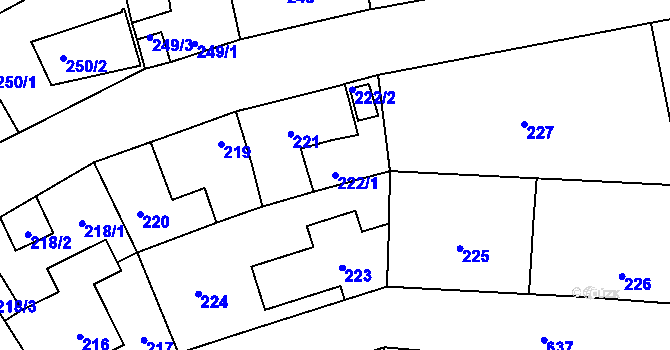 Parcela st. 222/1 v KÚ Veleslavín, Katastrální mapa