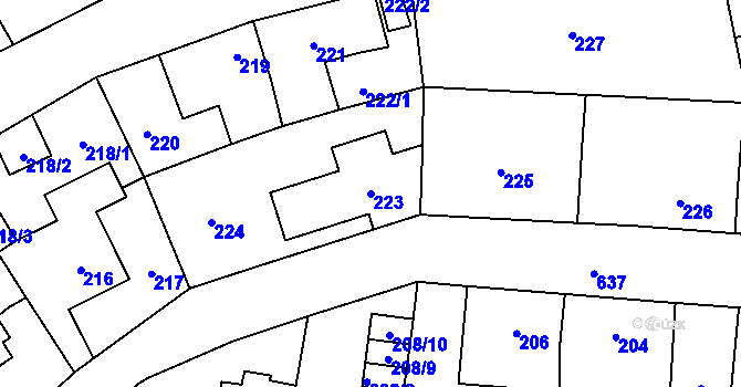 Parcela st. 223 v KÚ Veleslavín, Katastrální mapa