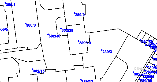 Parcela st. 289/10 v KÚ Veleslavín, Katastrální mapa