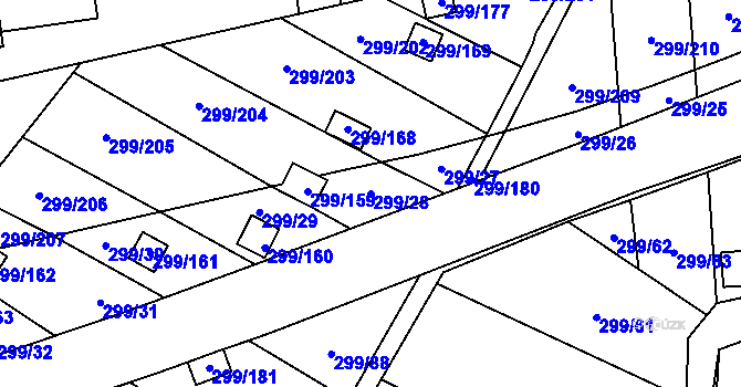 Parcela st. 299/28 v KÚ Veleslavín, Katastrální mapa