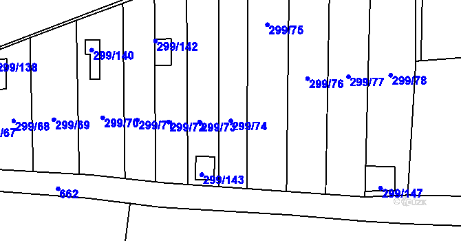 Parcela st. 299/74 v KÚ Veleslavín, Katastrální mapa