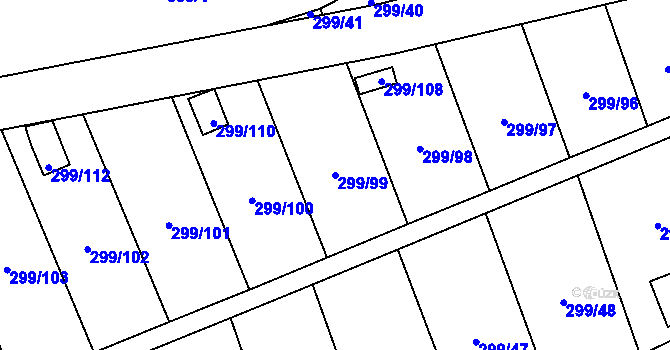 Parcela st. 299/99 v KÚ Veleslavín, Katastrální mapa