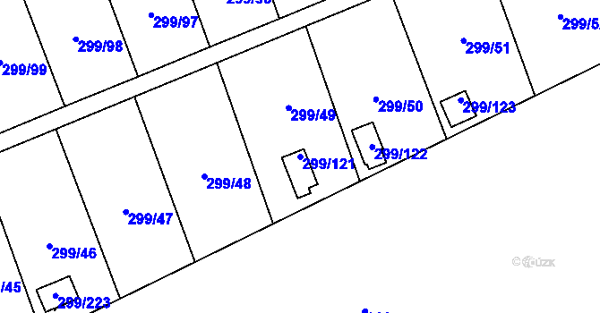 Parcela st. 299/121 v KÚ Veleslavín, Katastrální mapa