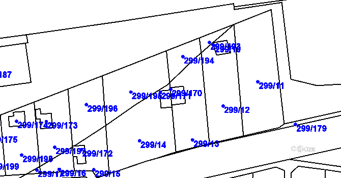 Parcela st. 299/170 v KÚ Veleslavín, Katastrální mapa