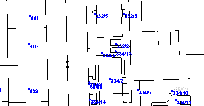 Parcela st. 334/5 v KÚ Veleslavín, Katastrální mapa