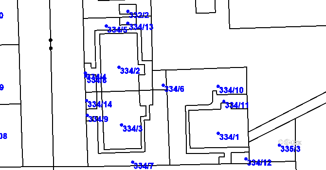 Parcela st. 334/6 v KÚ Veleslavín, Katastrální mapa