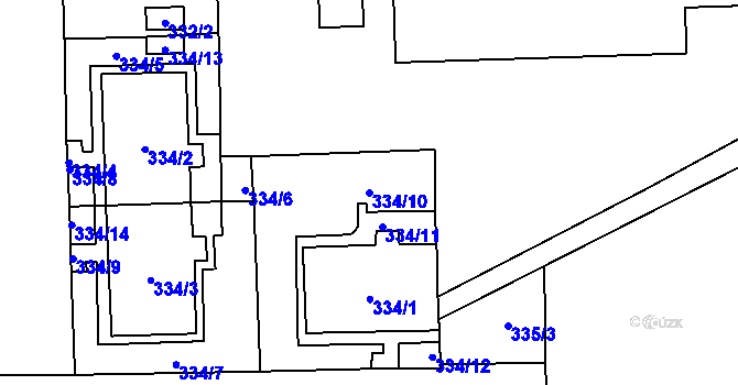 Parcela st. 334/10 v KÚ Veleslavín, Katastrální mapa
