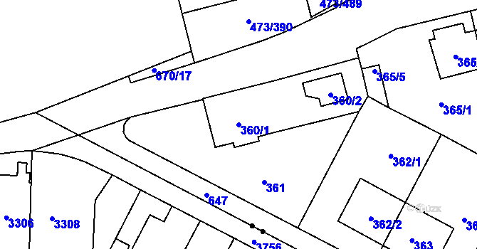 Parcela st. 360/1 v KÚ Veleslavín, Katastrální mapa