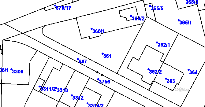 Parcela st. 361 v KÚ Veleslavín, Katastrální mapa