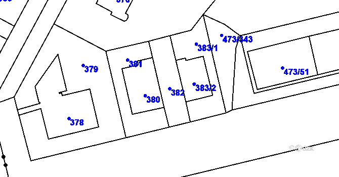 Parcela st. 382 v KÚ Veleslavín, Katastrální mapa