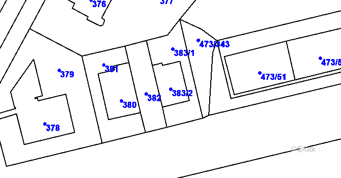 Parcela st. 383/2 v KÚ Veleslavín, Katastrální mapa