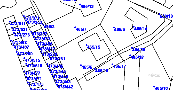 Parcela st. 465/15 v KÚ Veleslavín, Katastrální mapa